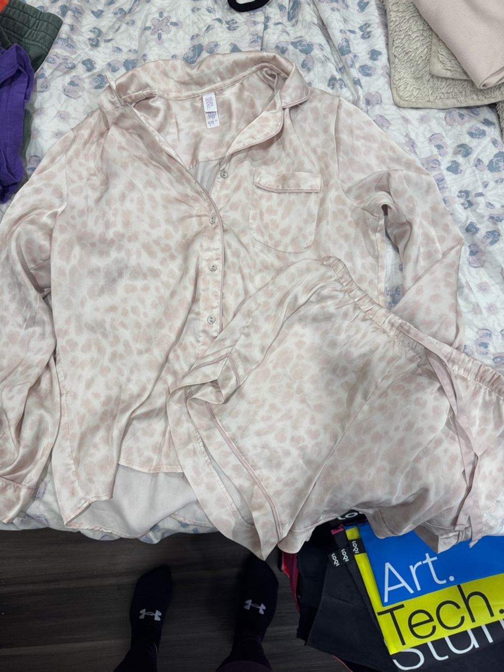 stars above Blush Leopard Satin Pajama Set